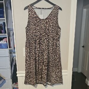 Double Take 1XL Leopard Print Sleeveless Dress Functional Buttons